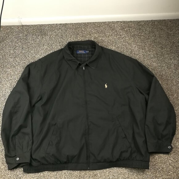 Polo Ralph Lauren Jacket Harrington Full Zip Plaid Lined Black Mens 4XB